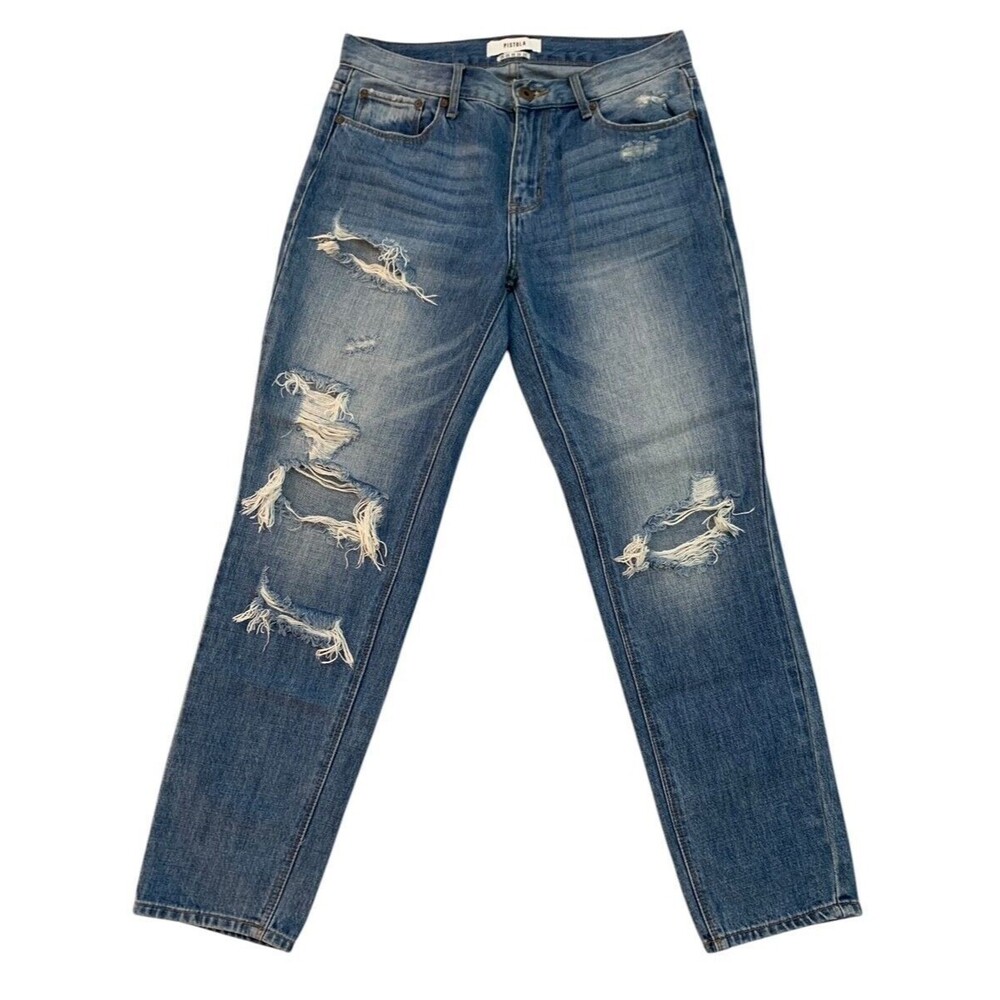 Pistola Women's size 26 Distressed Straight Leg Relaxed Mid Rise Jeans